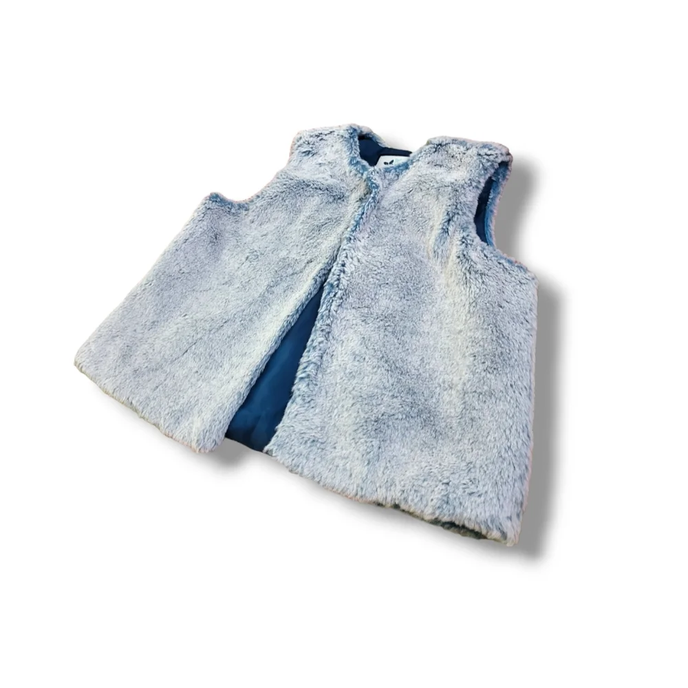 🌿Gymboree XS 4 Girls Frost Blue Faux Fur Vest Fully Lined